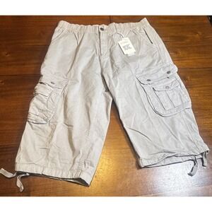 D.G. Wangzi Mens Cargo Shorts Size 36 Gray Stretch Drawstring NWT Cotton